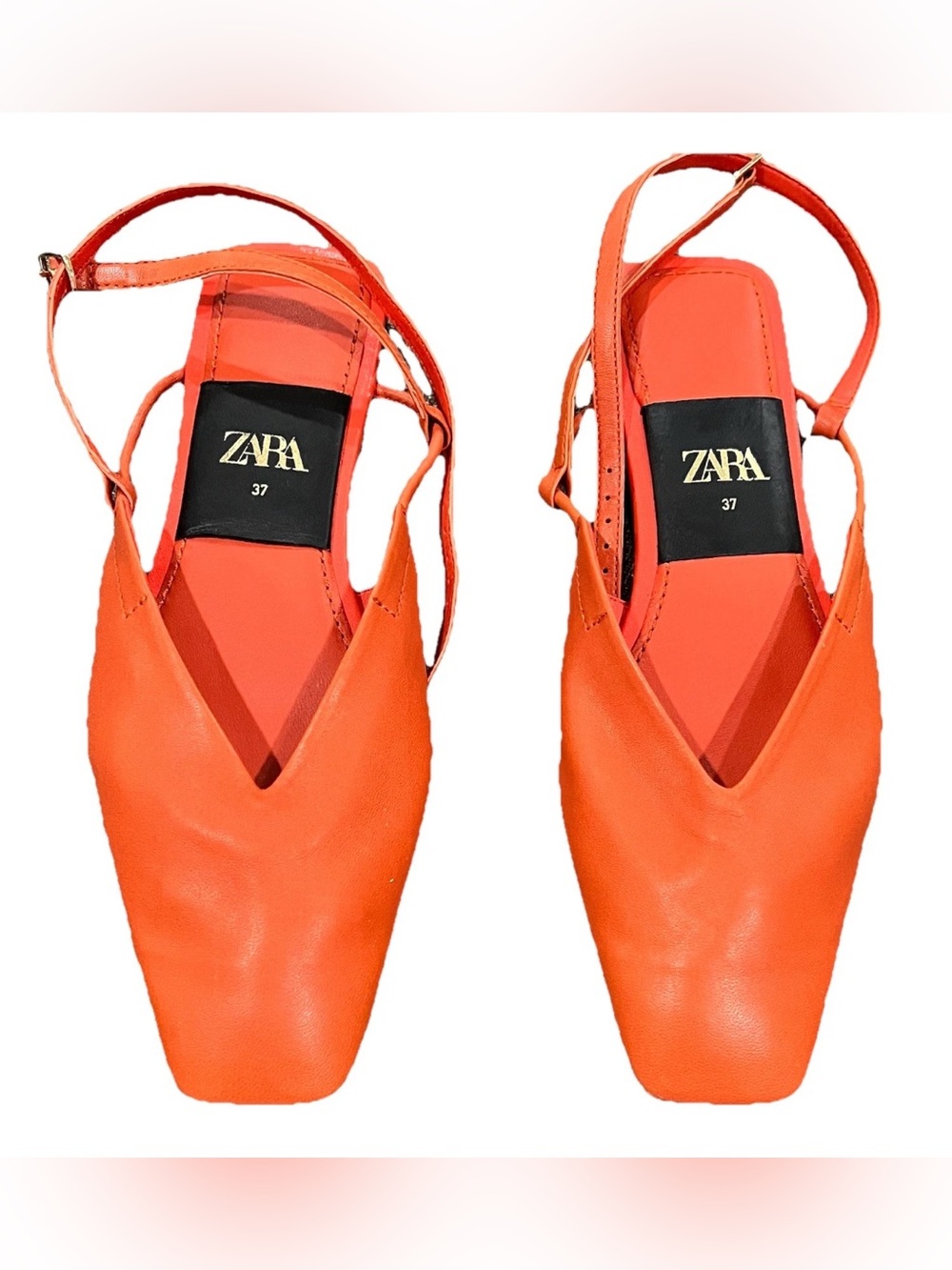 ZARA Orange V‑Cut Slingback Pointed Mules
